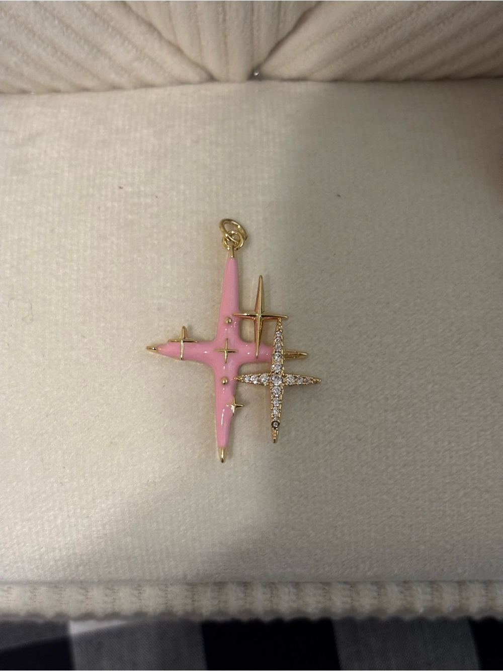 Gold Starburst Pink Enamel & Crystal Pendant - Women Jewelry